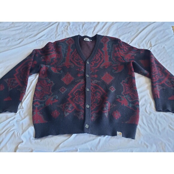 Carhartt WIP Verse Cardigan Blue Red Aztec Geometric Design Mens XL